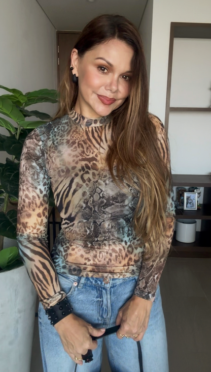 Blusa African Chic Blue (animal print)