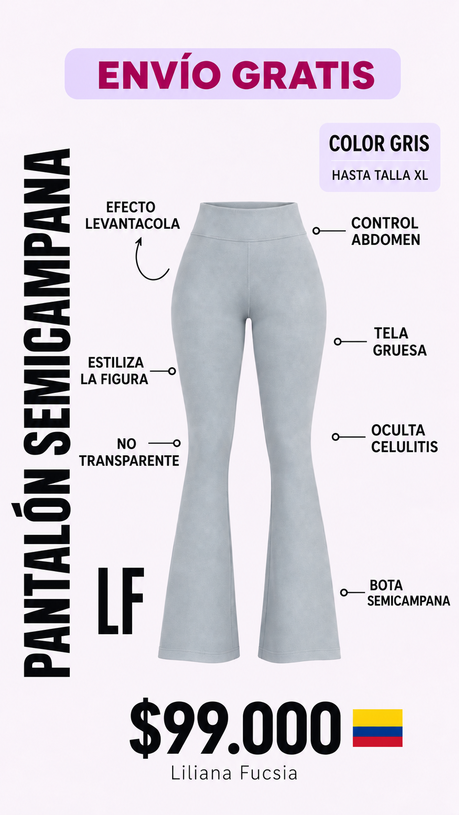 PANTALÓN SEMICAMPANA TELA SÚPLEX GRIS