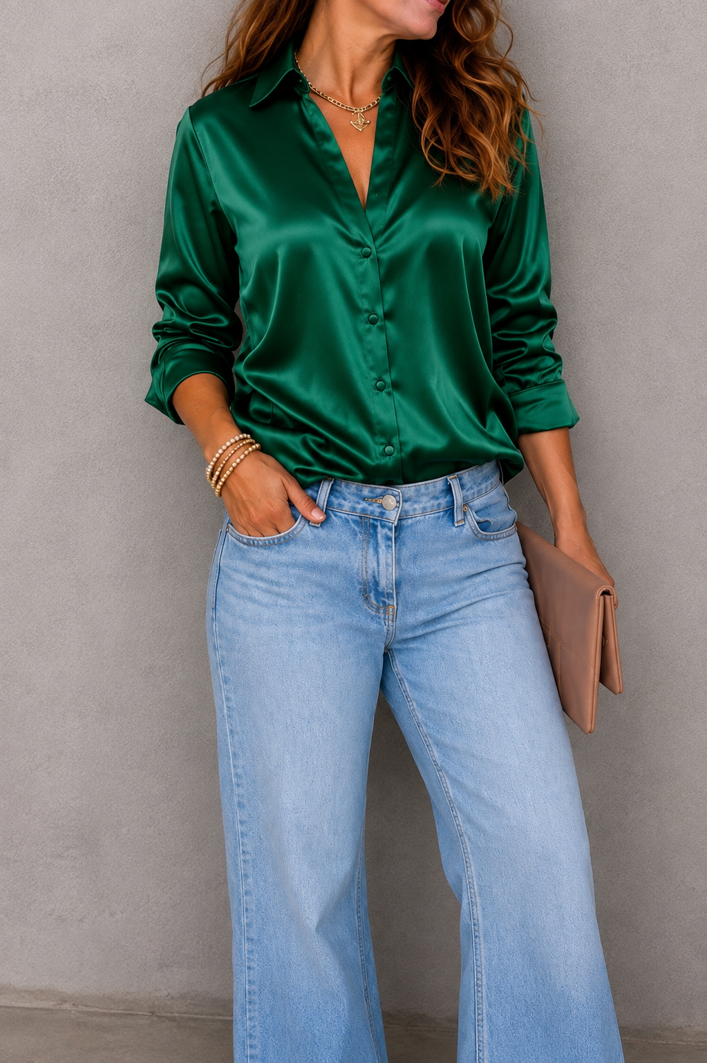 CAMISA VERDE ESMERALDA SATÍN