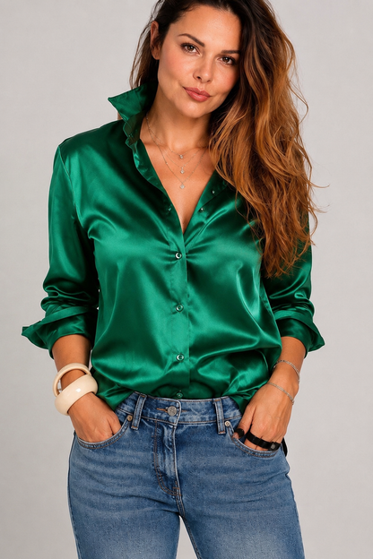 CAMISA VERDE ESMERALDA SATÍN