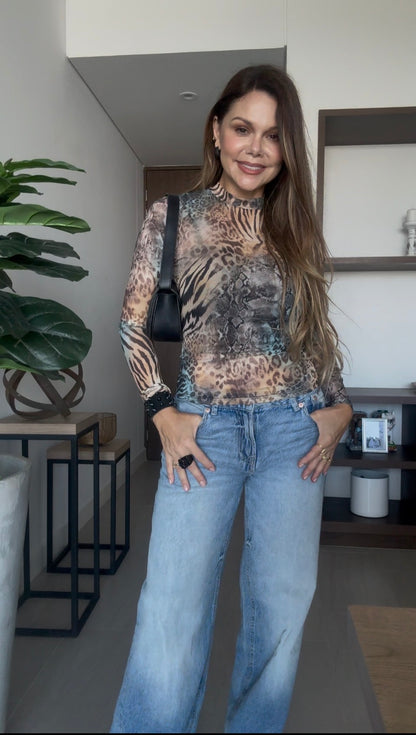 Blusa African Chic Blue (animal print)