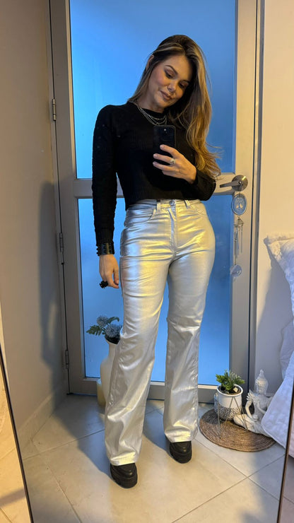 JEAN WIDE LEG PLATEADO