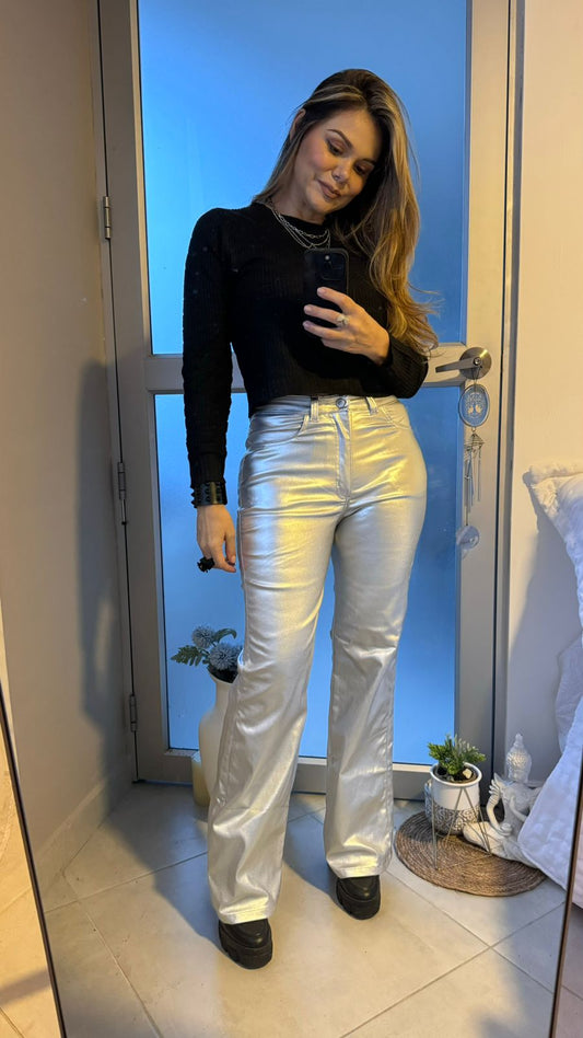 JEAN WIDE LEG PLATEADO