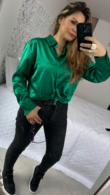 CAMISA VERDE ESMERALDA SATÍN